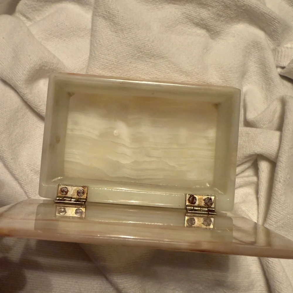 Onyx Box Hinged VTG Jewelry Storage Stone Trinket Box Colorful Veins